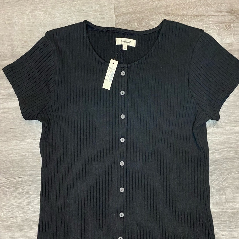 NWT Madewell Button-Front Ribbed Mini Dress - Picture 5 of 9